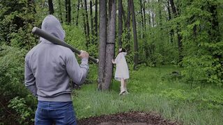 The Russian bitch unexpectedly got it on amidst a peaceful woodland walk.
